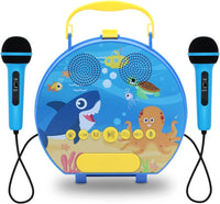 GOMINIMO Kids Portable Karaoke with Two Microphones (Round, Blue Shark)