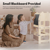 EKKIO Folding Kitchen Kids Step Stool with Chalkboard - Bear Ear design (Wood Color) EK-KSS-101-LFA