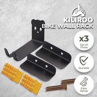 KILIROO 3 Pack of Bicycle Storage Wall Mount Rack (Black) KR-BS-100-LY