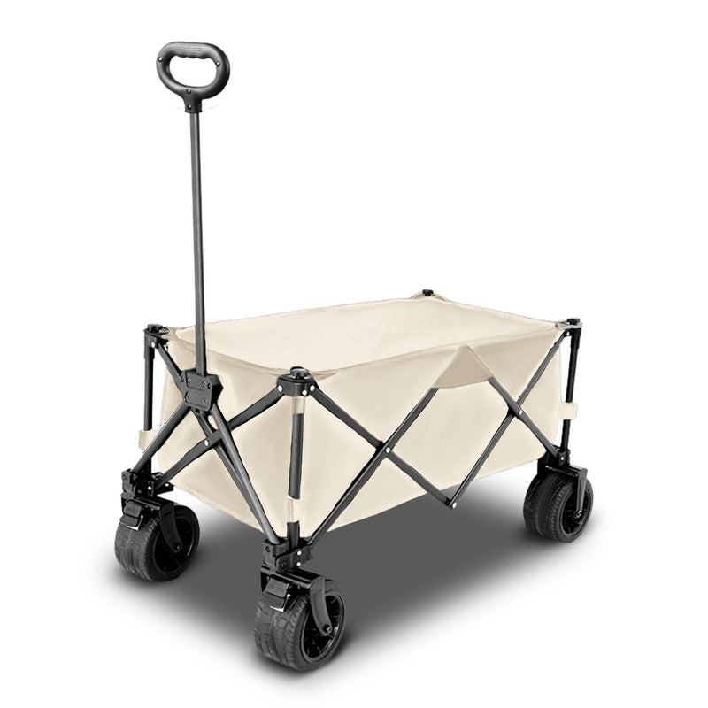 KILIROO Folding Wagon Trolley Cart with Wide Wheels and Rear Tail Gate (Khaki) KR-CPC-102-RJ Kings Warehouse Australia