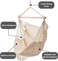 NOVEDEN Hammock Chair Hanging Rope Swing with 2 Seat Cushions Included (Beige) NE-HC-103-XXW
