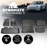 RYNOMATE Set of 6 Tesla Model-Y 2021-2024 Floor Mats (Black)