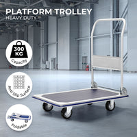 RYNOMATE Foldable Platform Trolley with 4 Wheels (Blue and White) RNM-FPT-100-QY