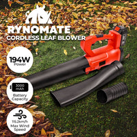 RYNOMATE 18V Cordless Leaf Blower with Lithium Battery and Charger Kit (Red and Black) RNM-LB-101-RTT