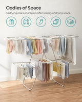 SONGMICS Foldable 2-Level Large Clothes Drying Rack with Adjustable Wings 33 Drying Rails and Clips Silver and White