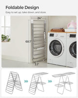 SONGMICS Foldable 2-Level Large Clothes Drying Rack with Adjustable Wings 33 Drying Rails and Clips Silver and White LLR053W01