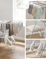 SONGMICS Foldable Clothes Drying Rack with Adjustable Wings Stainless Steel White and Silver LLR502W01