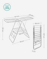 SONGMICS Foldable Clothes Drying Rack with Adjustable Wings Stainless Steel White and Silver LLR502W01