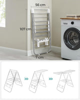 SONGMICS Foldable Clothes Drying Rack with Adjustable Wings Stainless Steel White and Silver