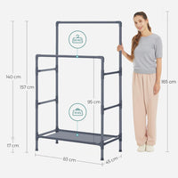 SONGMICS Metal Clothes Rack with 2 Rails Grey