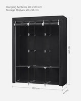 SONGMICS Clothes Wardrobe Portable Closet with Cover and 3 Hanging Rails Black
