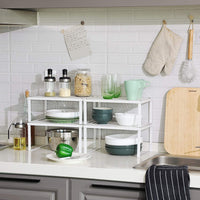 SONGMICS Cabinet Shelf Organizers Set of 4 Metal Kitchen Counter Shelves White KCS006W01