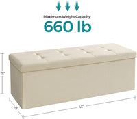 SONGMICS 109cm Folding Storage Ottoman Bench Beige