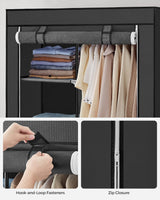 SONGMICS Portable Clothes Storage with 6 Shelves and 1 Clothes Hanging Rail Black