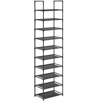 SONGMICS 10 Tier Metal Shoe Rack Non-Woven Fabric Shelves Black LSH010B02