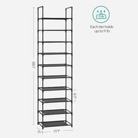 SONGMICS 10 Tier Metal Shoe Rack Non-Woven Fabric Shelves Black LSH010B02