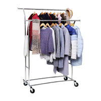 SONGMICS Metal Clothes Rack Stand on Wheels Heavy Duty Silver