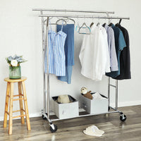SONGMICS Metal Clothes Rack Stand on Wheels Heavy Duty Silver