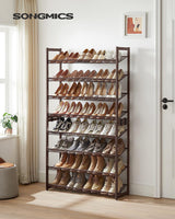 SONGMICS 8-Tier Shoe Rack Storage 32 pairs with Adjustable Shelves Bronze