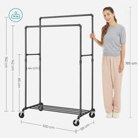 SONGMICS Industrial Pipe Clothes Rack on Wheels with Hanging Rack Organizer Black