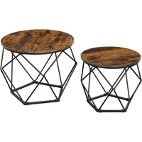 VASAGLE Set of 2 Rustic Brown and Black Coffee Tables with Robust Steel Frame