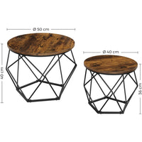 VASAGLE Set of 2 Rustic Brown and Black Coffee Tables with Robust Steel Frame