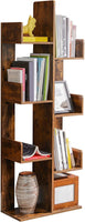 VASAGLE Tree-Shaped Bookcase with 8 Storage Shelves Rounded Corners Rustic Brown