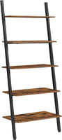 VASAGLE Industrial Ladder Shelf 5-Tier Bookshelf Rack Wall Shelf for Living Room Kitchen Office Stable Steel Leaning Against the Wall Rustic Brown and Black