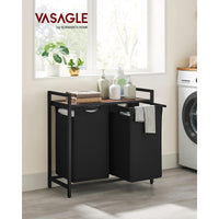VASAGLE Laundry Basket with Shelf and Pull-Out Bags Rustic Brown and Black