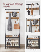 VASAGLE Coat Rack with Shoe Rack 183 cm Height Walnut Brown and Black