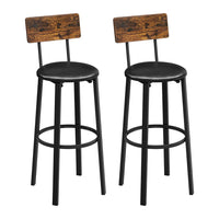 VASAGLE Set of 2 Bar Stools with Footrest PU Cover Vintage Brown Black