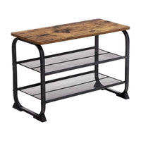 VASAGLE Shoe Bench with 2 Mesh Shelves Rounded Iron Frame Industrial Rustic Brown