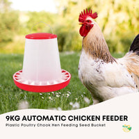 9Kg Automatic Chicken Feeder - Plastic Poultry Chook Hen Feeding Seed Bucket