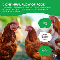 9Kg Automatic Chicken Feeder - Plastic Poultry Chook Hen Feeding Seed Bucket