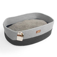 Cat Bed Oval - Grey Rope Weave + Removable Fluffy Internal Plush - All For Paws