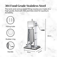 5L Manual Vertical Sausage Filler - Stainless Stuffer Meat Press Machine