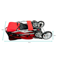 Pet Stroller Pram - Dog or Cat Red 4 Wheeled Folding Travel Buggy Pushchair