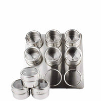 9 Magnetic Spice Jar Tins and Steel Rack - 150g Seasoning Storage Containers