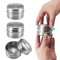 9 Magnetic Spice Jar Tins and Steel Rack - 150g Seasoning Storage Containers