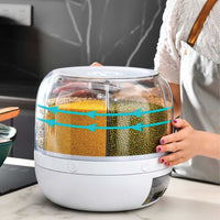 6 Grid Rotating Food Grain Dispenser 3.6L - Compartment Storage Container