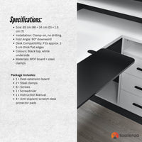 Tooleroo Folding Tray Desk Extender - Clamp-On Table Extension Shelf Black