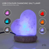 USB Colour Changing Salt Himalayan Lamp - Heart Love Shape Pink Rock LED Light