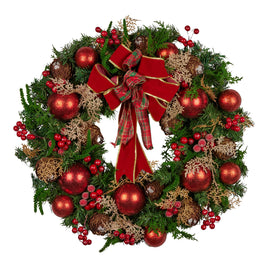Christabelle 56cm Christmas Wreath Lush Green Holiday Door Wreath with Red Berries, Baubles & Pine Cones Pre-Decorated Festive Wall or Front Door Decoration
