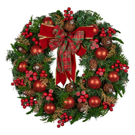 Christabelle Stunning 71cm Christmas Wreath Lush Red Baubles Berries Pine Cones and Bow Front Door Decoration