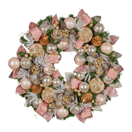 Christabelle 71cm Christmas Wreath Lush Pink Front Door Decoration Jewelled Baubles Flowers Pine Cones Ribbons Ornaments
