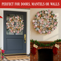 Christabelle 71cm Christmas Wreath Lush Pink Front Door Decoration Jewelled Baubles Flowers Pine Cones Ribbons Ornaments