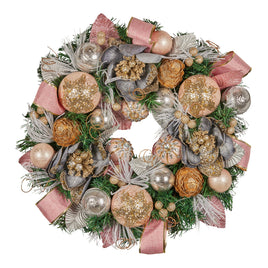 Christabelle 56cm Christmas Wreath Lush Pink Front Door Decoration Jewelled Baubles Flowers Pine Cones Ribbons Ornaments