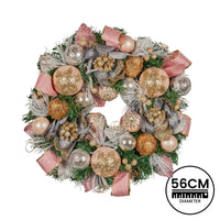 Christabelle 56cm Christmas Wreath Lush Pink Front Door Decoration Jewelled Baubles Flowers Pine Cones Ribbons Ornaments