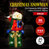 Christabelle 85cm Christmas Snowman On Presents Display with Lights