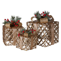 Christabelle Set of 3 Christmas Gift Boxes Display With Lights in Champagne and Gold